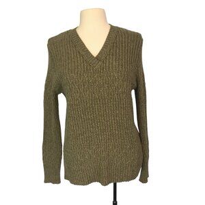Natural Reflections Womens Green V-Neck Pullover Sweater, Cotton Acrylic‎ Small